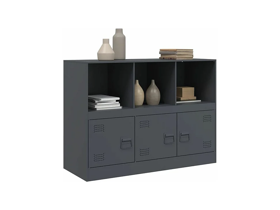 Meuble de rangement 3 portes 3 niches en acier Lazard 99cm - Style Industriel-Couleur Gris anthracite