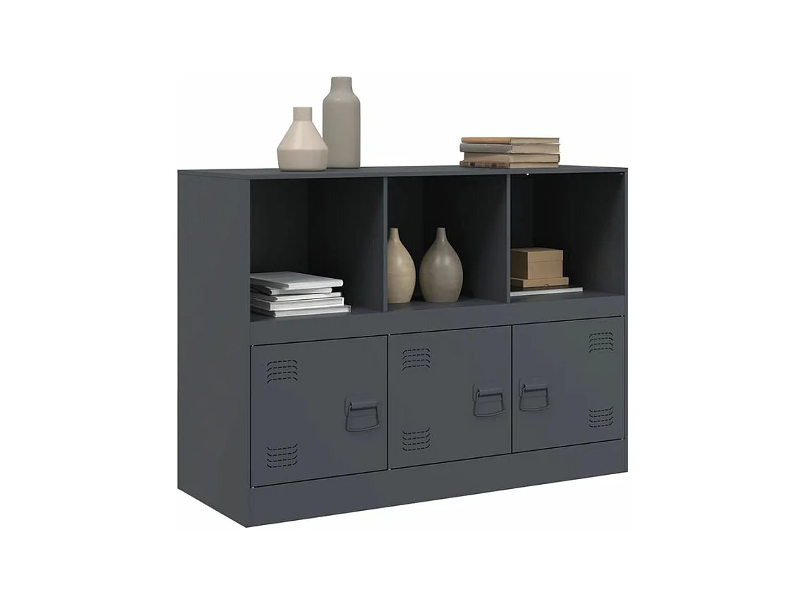 Meuble de rangement 3 portes 3 niches en acier Lazard 99cm - Style Industriel-Couleur Gris anthracite