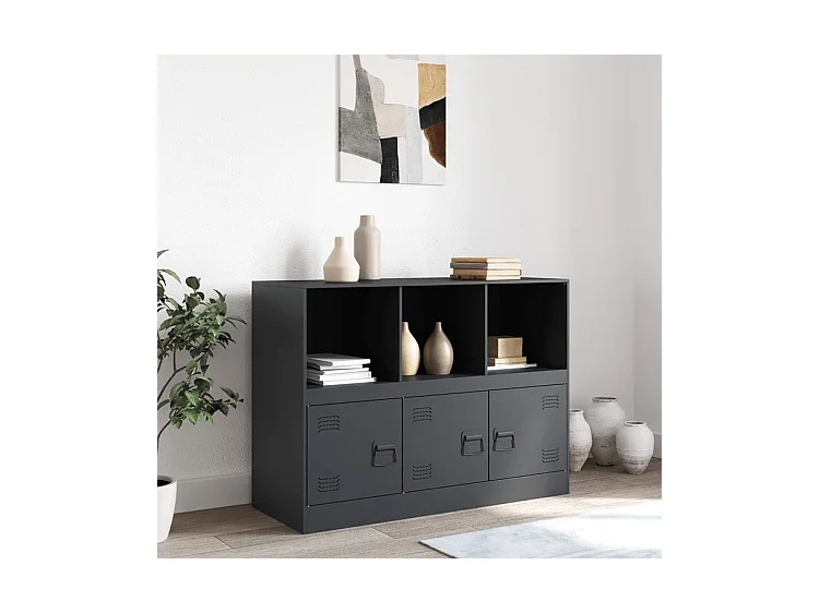 Meuble de rangement 3 portes 3 niches en acier Lazard 99cm - Style Industriel-Couleur Gris anthracite