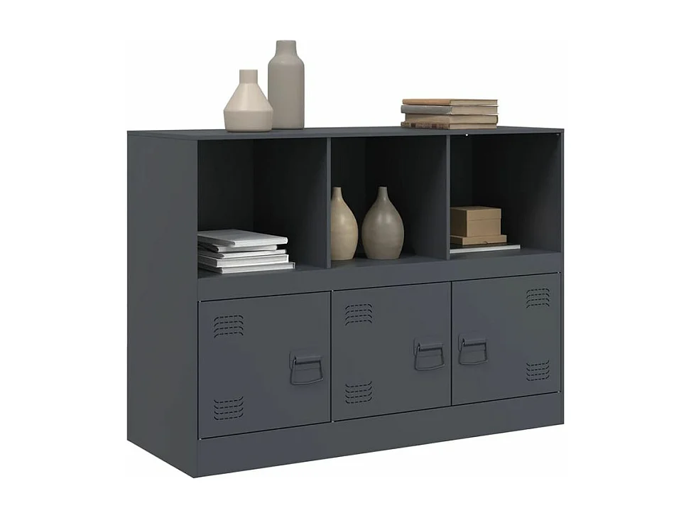 Meuble de rangement 3 portes 3 niches en acier Lazard 99cm - Style Industriel-Couleur Gris anthracite