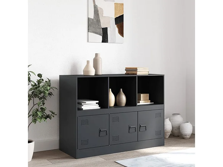 Meuble de rangement 3 portes 3 niches en acier Lazard 99cm - Style Industriel-Couleur Gris anthracite