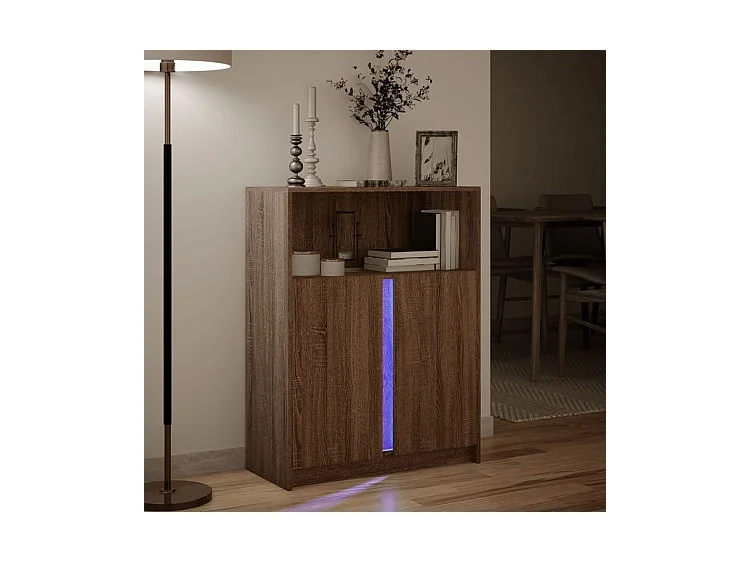 Buffet avec LED chêne marron 77x34x100 bois d'ingénierie