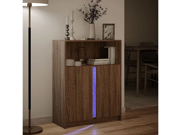 Buffet avec LED chêne marron 77x34x100 bois d'ingénierie