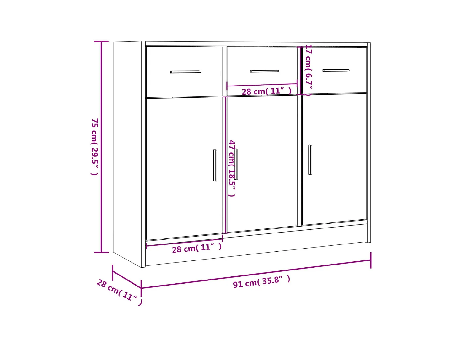 Buffet chêne fumé 91x28x75 bois d'ingénierie