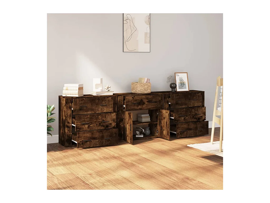 Buffets 3 pcs Chêne fumé Bois d'ingénierie
