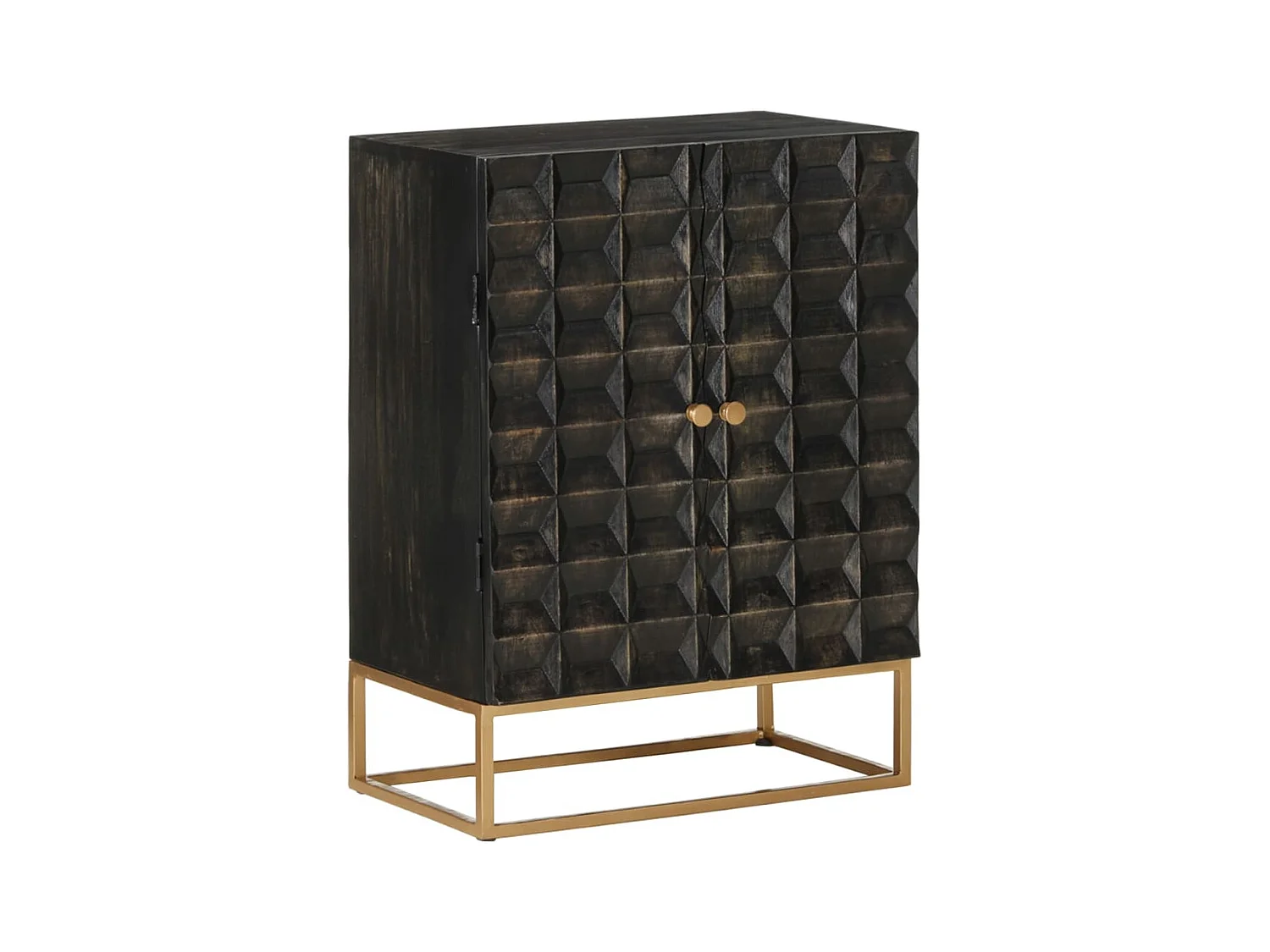 Buffet Noir 55x34x75 Bois massif de manguier et fer