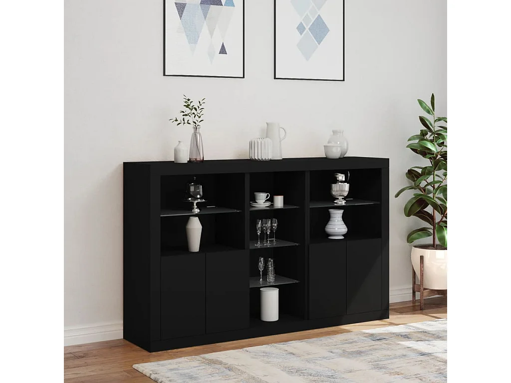 Buffet avec lumières LED noir 162x37x100