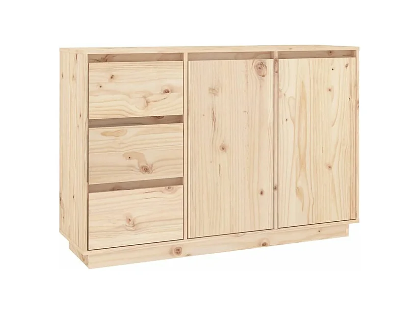 Petit buffet 2 portes 3 tiroirs en bois massif de pin Romane – Style classique et fonctionnel-Couleur Naturel