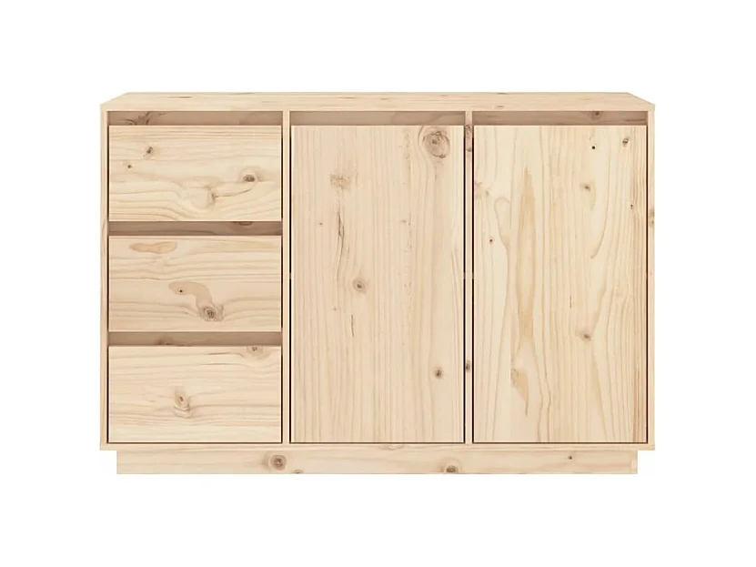 Petit buffet 2 portes 3 tiroirs en bois massif de pin Romane – Style classique et fonctionnel-Couleur Naturel