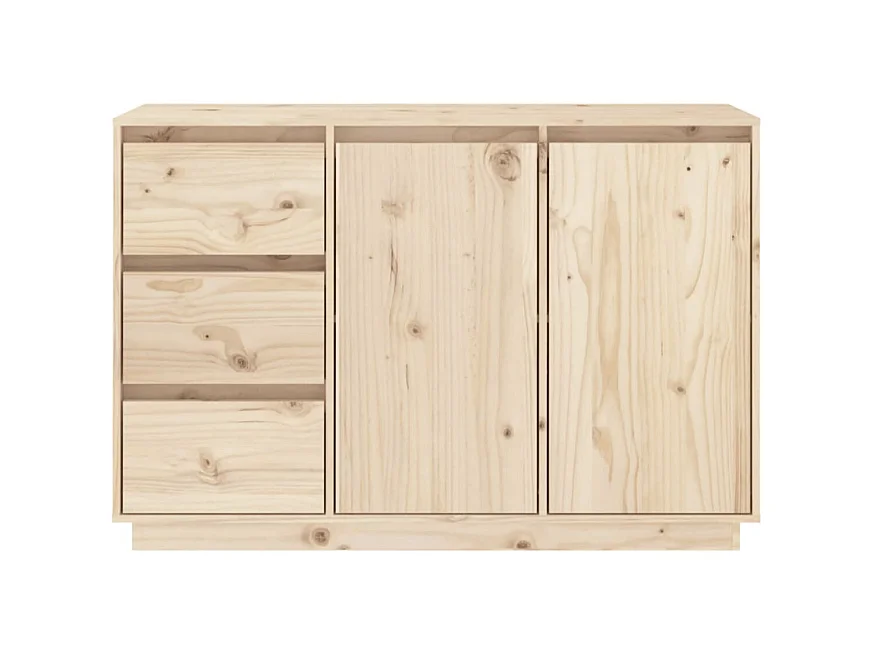 Petit buffet 2 portes 3 tiroirs en bois massif de pin Romane – Style classique et fonctionnel-Couleur Naturel