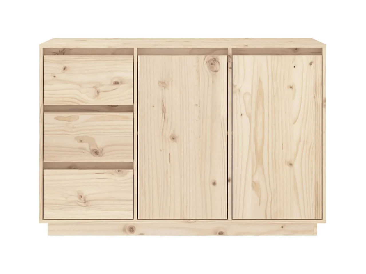 Petit buffet 2 portes 3 tiroirs en bois massif de pin Romane – Style classique et fonctionnel-Couleur Naturel