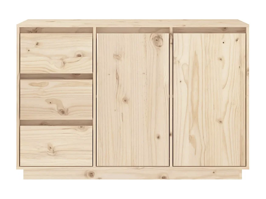 Petit buffet 2 portes 3 tiroirs en bois massif de pin Romane – Style classique et fonctionnel-Couleur Naturel