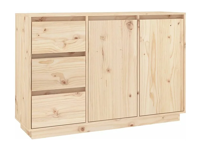 Petit buffet 2 portes 3 tiroirs en bois massif de pin Romane – Style classique et fonctionnel-Couleur Naturel