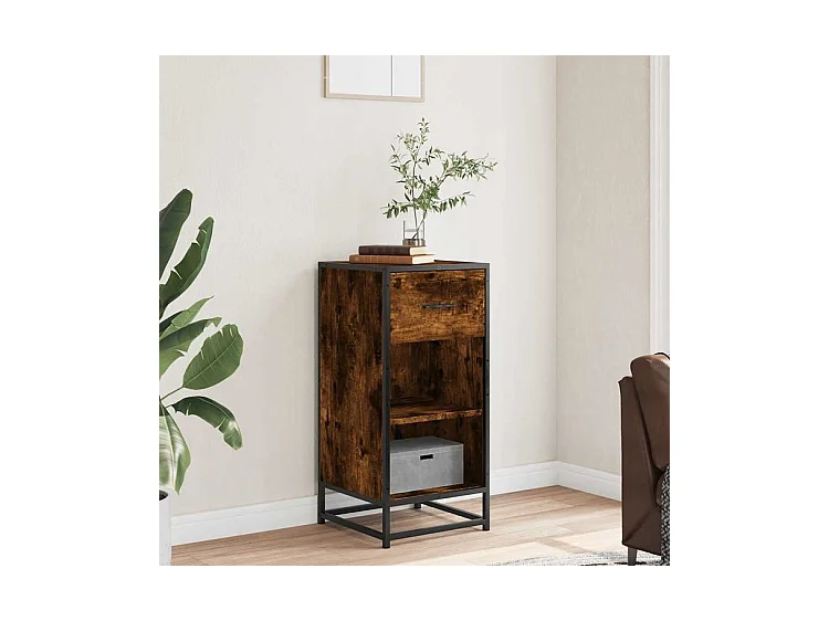 Buffet chêne fumé 35,5x35x76 bois d'ingénierie et métal