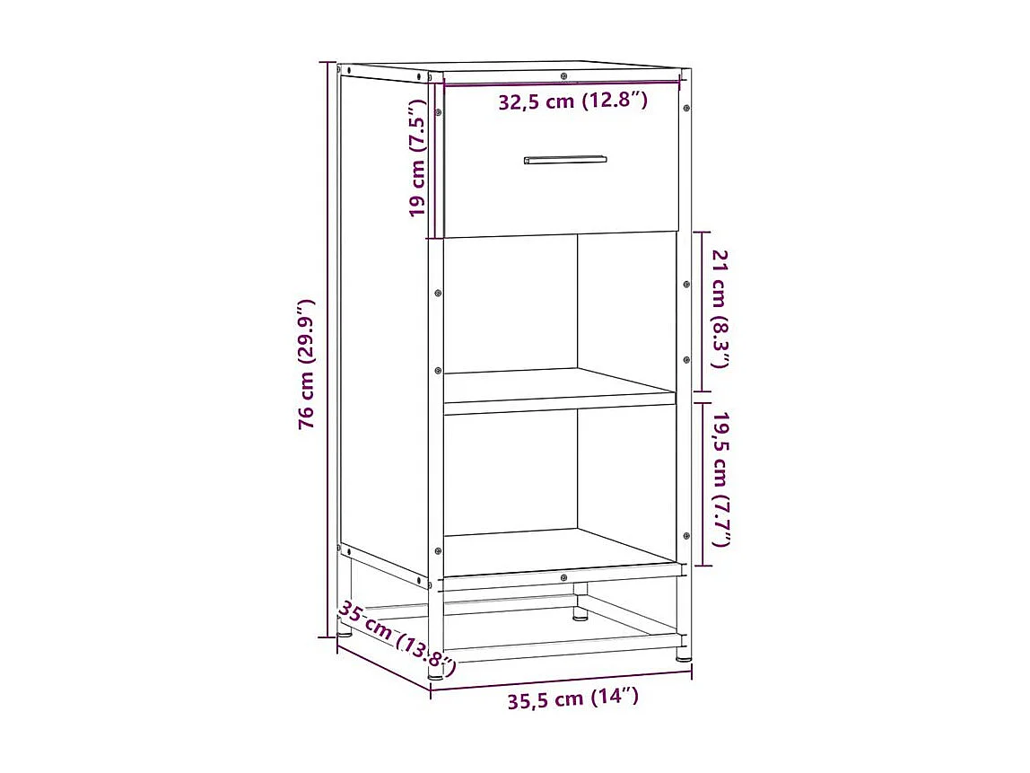 Buffet chêne fumé 35,5x35x76 bois d'ingénierie et métal
