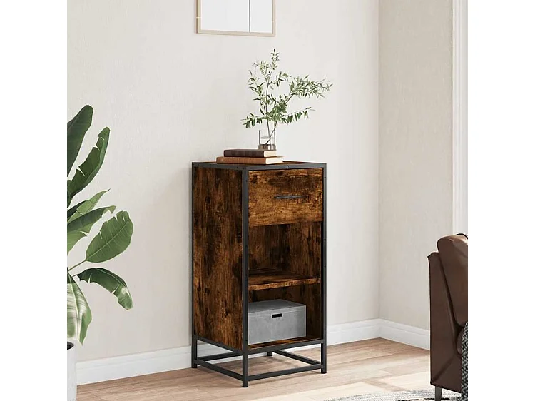 Buffet chêne fumé 35,5x35x76 bois d'ingénierie et métal