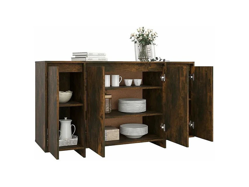 Petit buffet 4 portes 135cm – Modèle Polina-Couleur Marron fumé