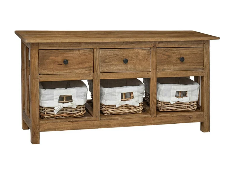 Buffet 3 tiroirs 3 paniers en rotin amovibles Mostane 100cm - Bois d'acajou massif