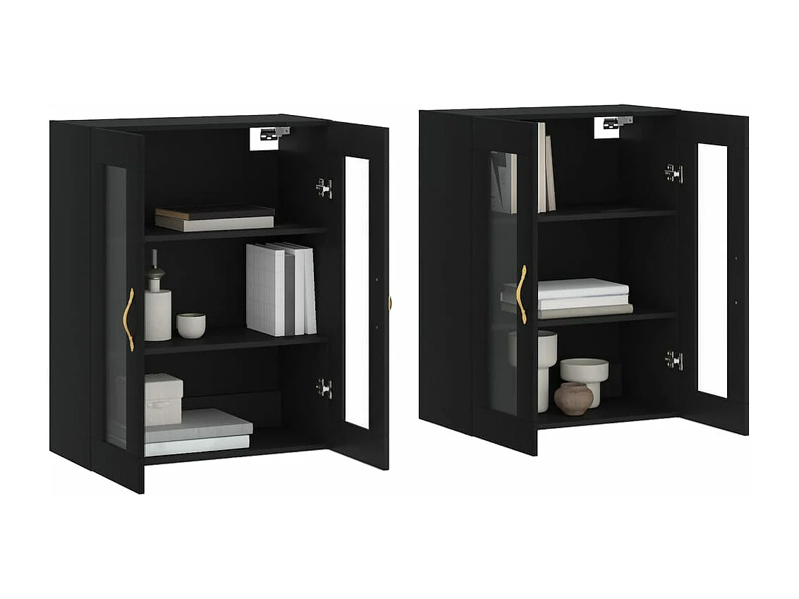 Armoires murales 2 pcs noir bois d'ingénierie
