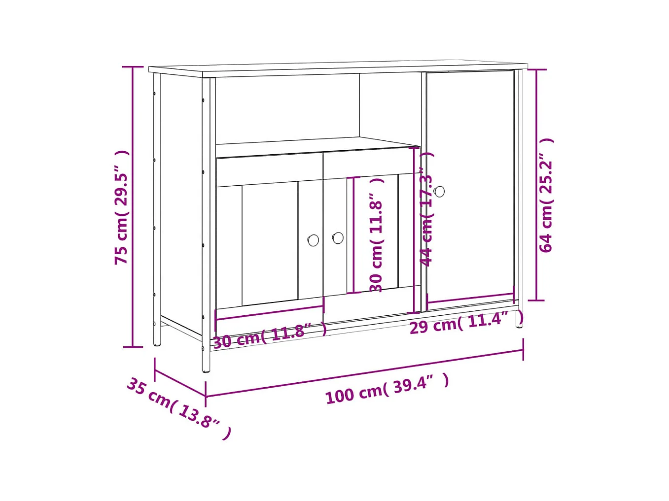 Petit buffet classique Krypta 100cm – Élégance et fonctionnalité-Couleur Chêne clair