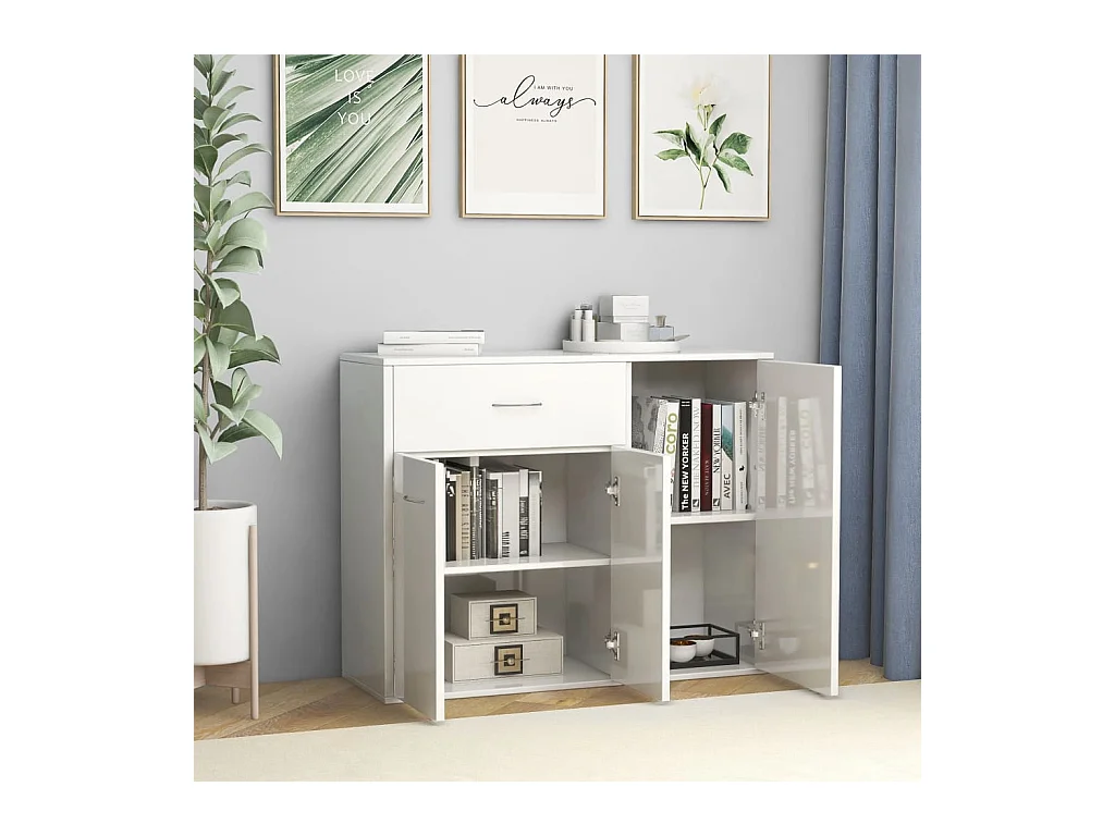 Petit buffet 3 portes et 1 tiroir Homa L 88cm - Gamme intemporelle-Couleur Blanc