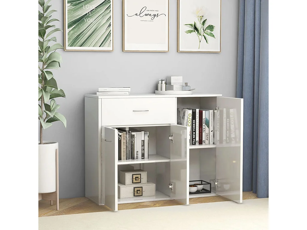Petit buffet 3 portes et 1 tiroir Homa L 88cm - Gamme intemporelle-Couleur Blanc