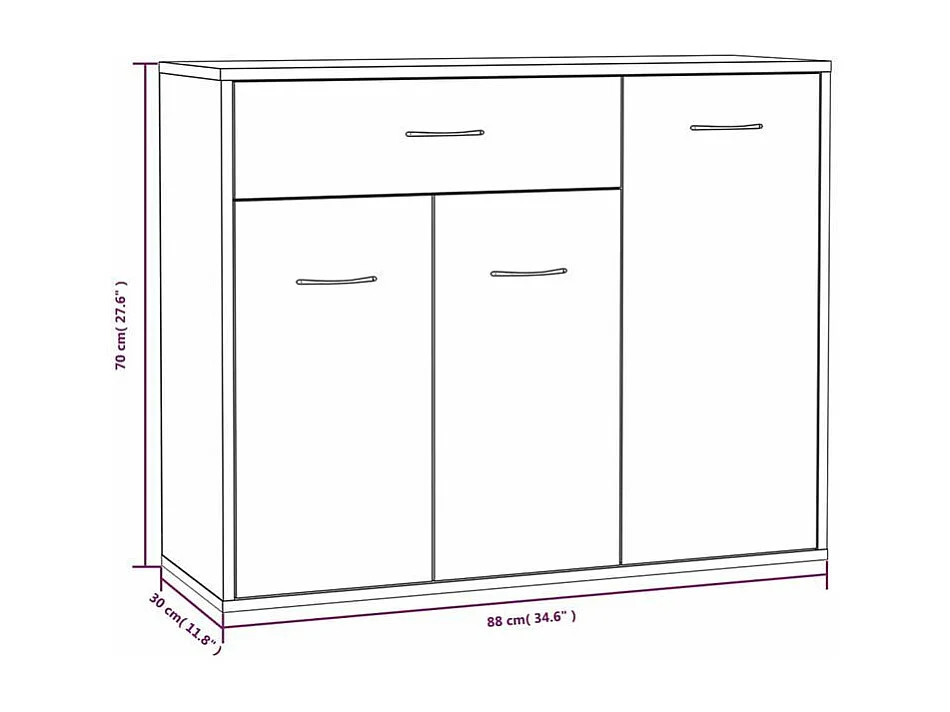 Petit buffet 3 portes et 1 tiroir Homa L 88cm - Gamme intemporelle-Couleur Blanc