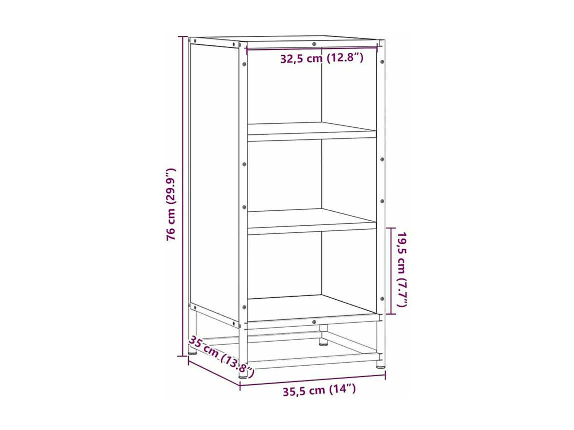 Buffet chêne marron 35,5x35x76 bois d'ingénierie et métal