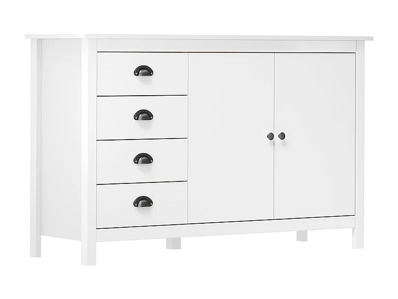 Petit buffet Kalexia 130cm - Bois de pin massif-Couleur Blanc