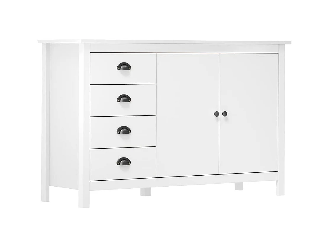 Petit buffet Kalexia 130cm - Bois de pin massif-Couleur Blanc