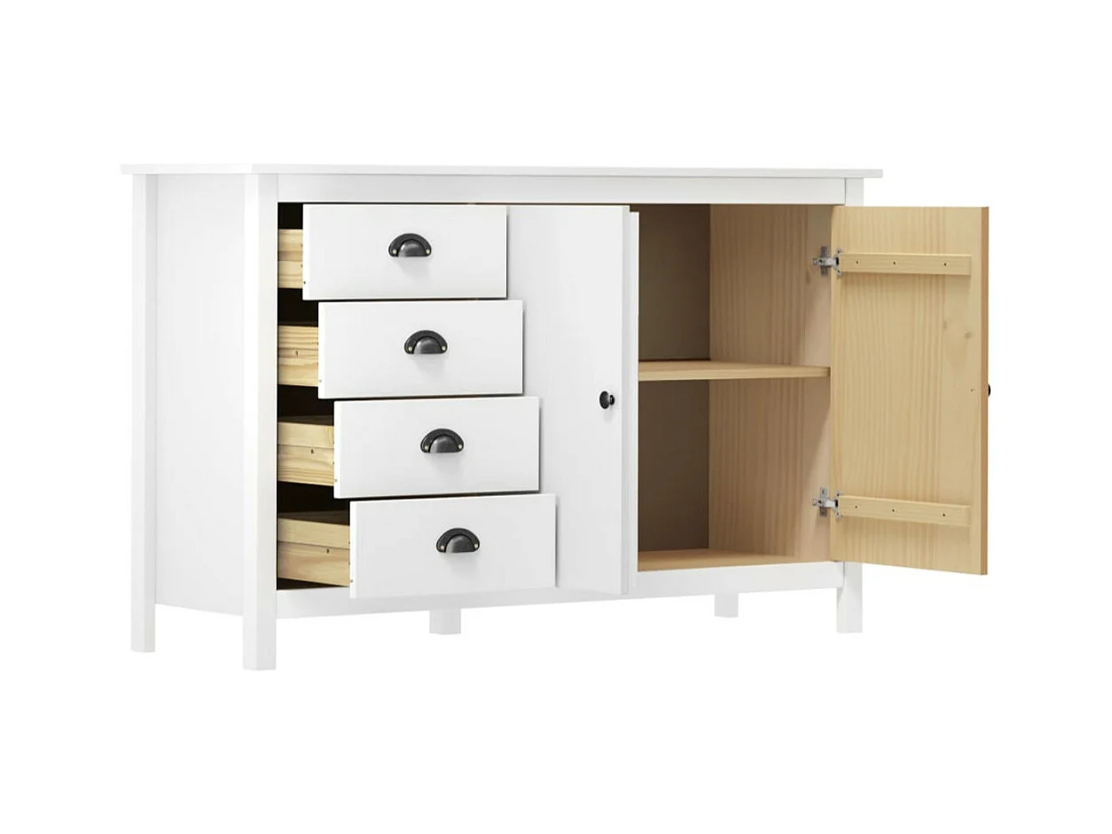 Petit buffet Kalexia 130cm - Bois de pin massif-Couleur Blanc