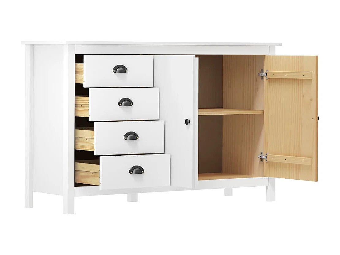 Petit buffet Kalexia 130cm - Bois de pin massif-Couleur Blanc