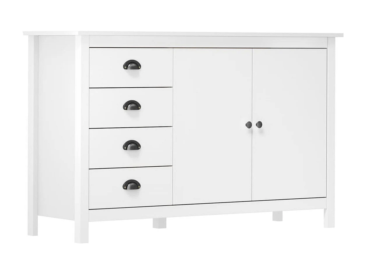 Petit buffet Kalexia 130cm - Bois de pin massif-Couleur Blanc