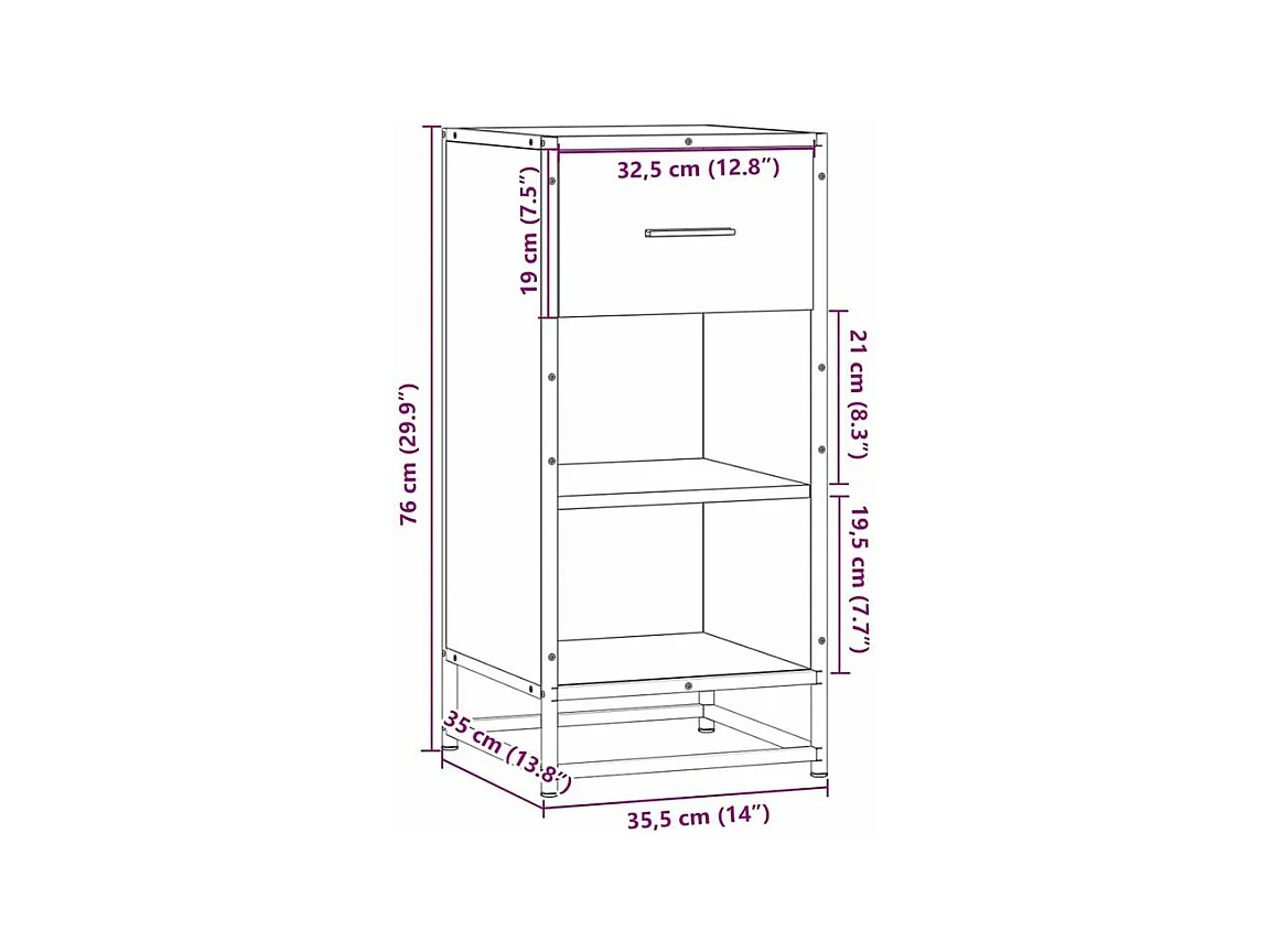 Buffet chêne sonoma 35,5x35x76 bois d'ingénierie et métal