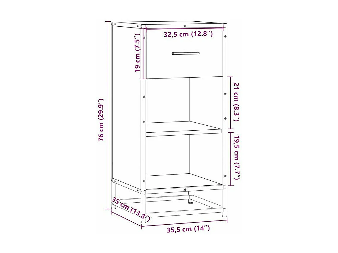 Buffet chêne sonoma 35,5x35x76 bois d'ingénierie et métal