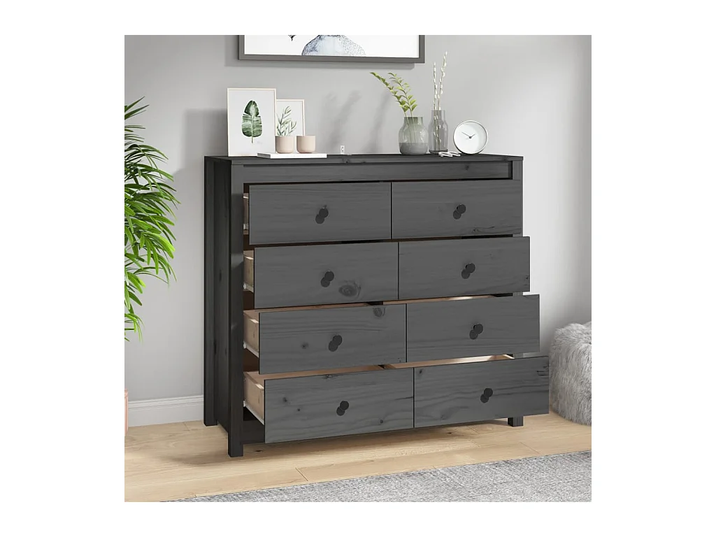 Armoire latérale Gris 100x40x90 Bois de pin massif