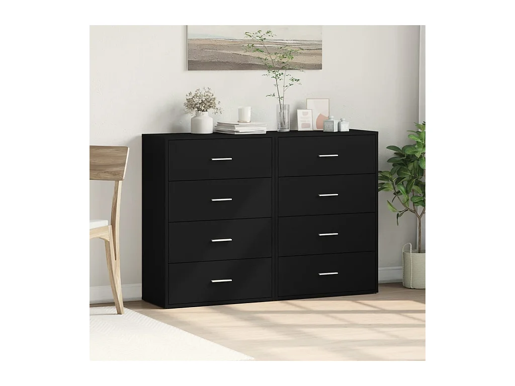 Buffets 2 pcs noir 60x31x84 bois d'ingénierie