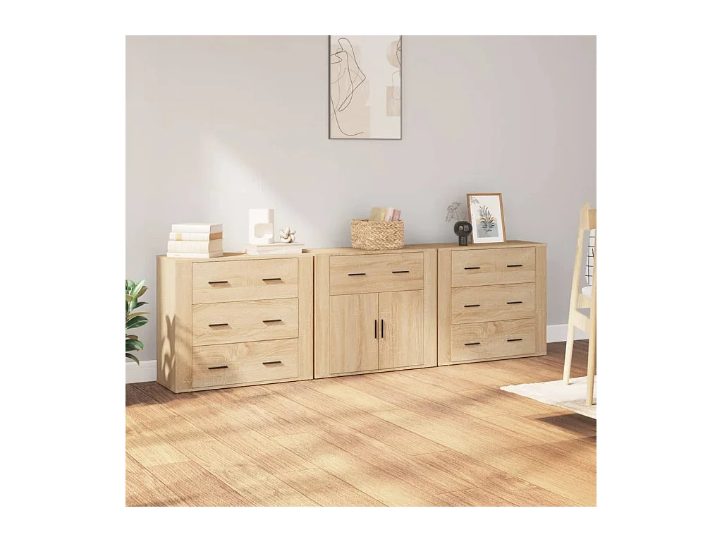 Buffets 3 pcs Chêne sonoma Bois d'ingénierie