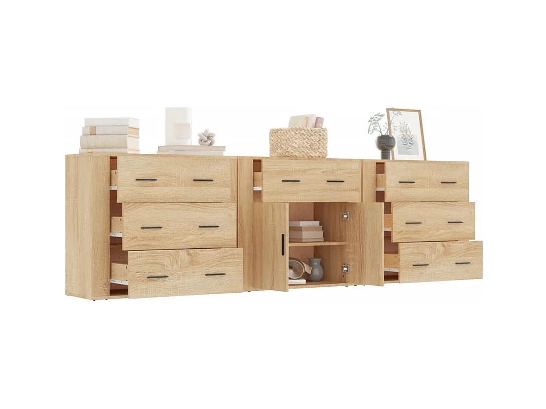 Buffets 3 pcs Chêne sonoma Bois d'ingénierie