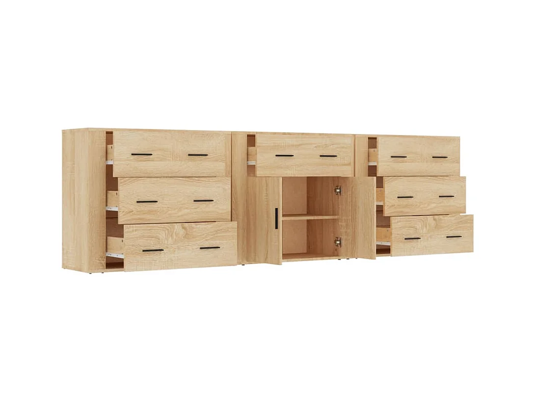 Buffets 3 pcs Chêne sonoma Bois d'ingénierie