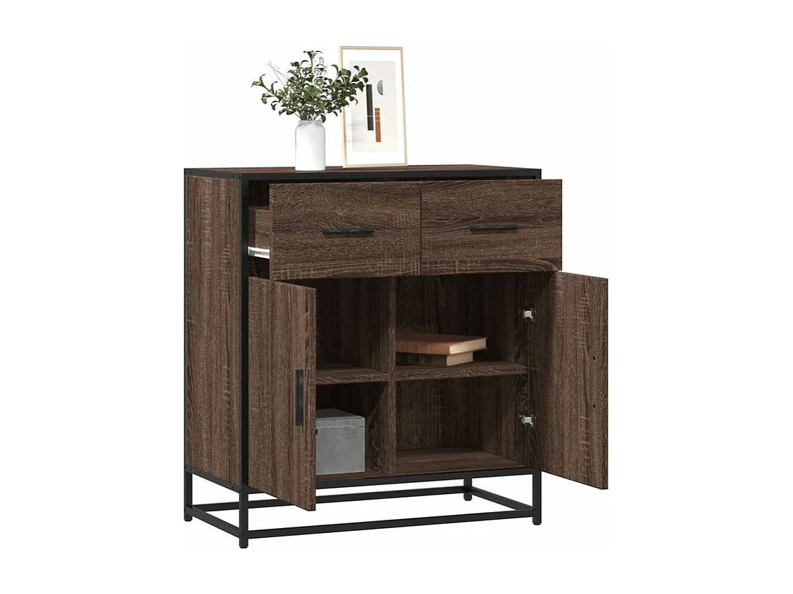 Buffet chêne marron 68x35x76 bois d'ingénierie et métal