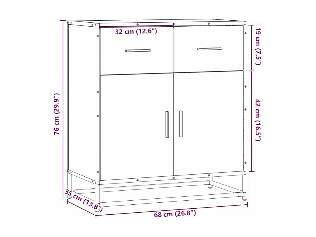 Buffet chêne marron 68x35x76 bois d'ingénierie et métal
