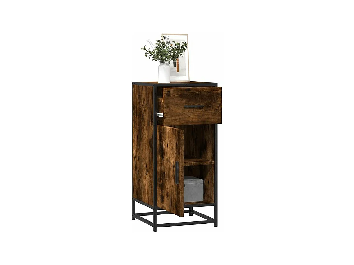 Buffet chêne fumé 35,5x35x76 bois d'ingénierie et métal