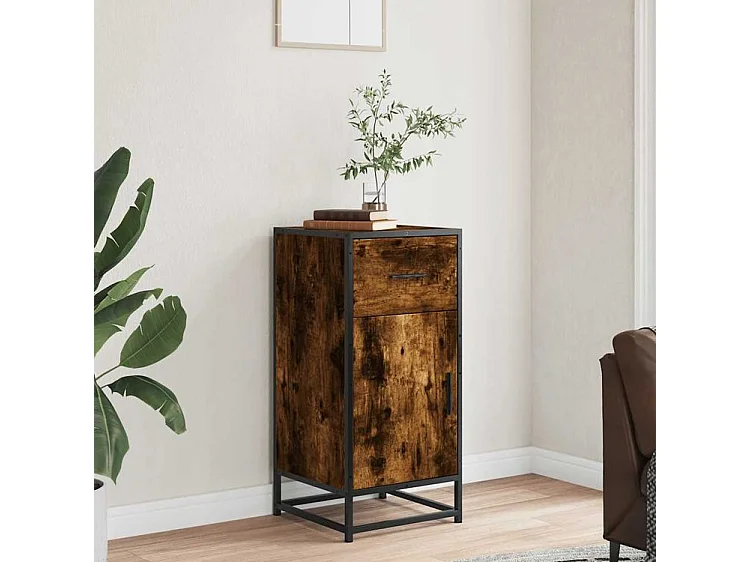 Buffet chêne fumé 35,5x35x76 bois d'ingénierie et métal