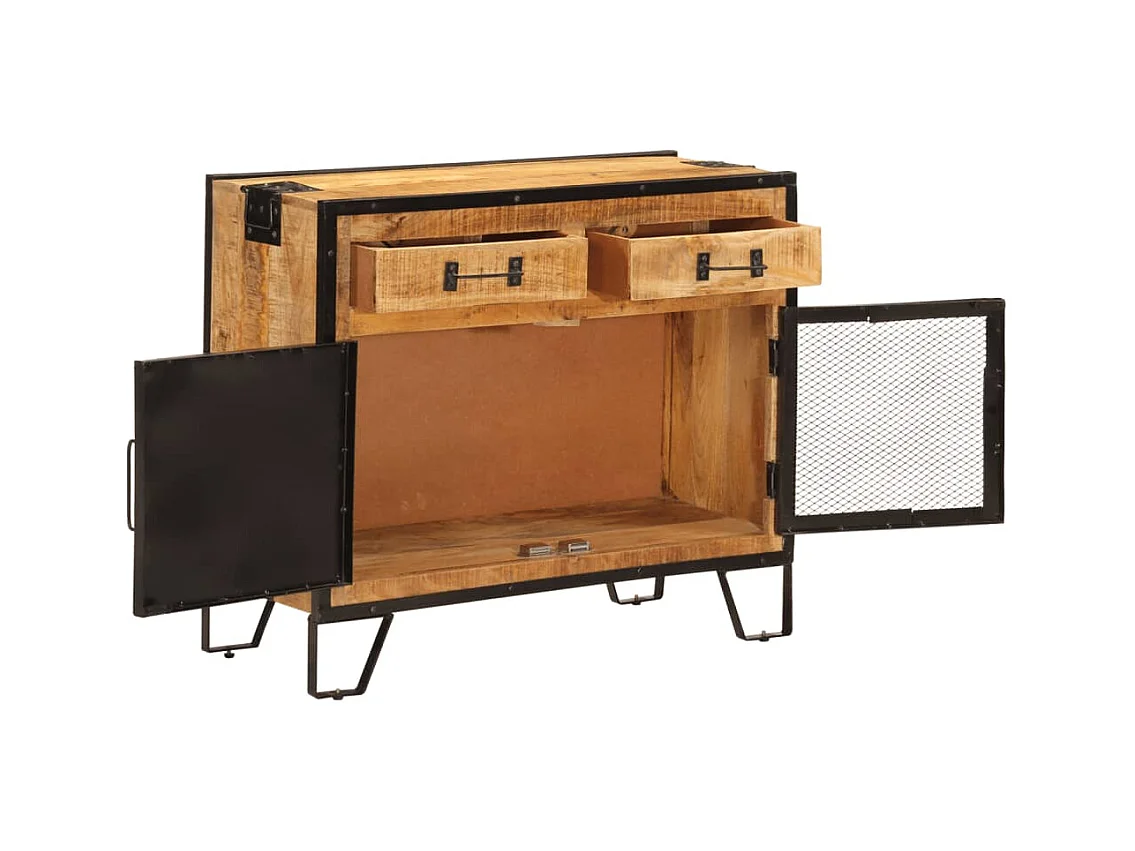 Buffet 80x31x66 bois de manguier brut massif et métal