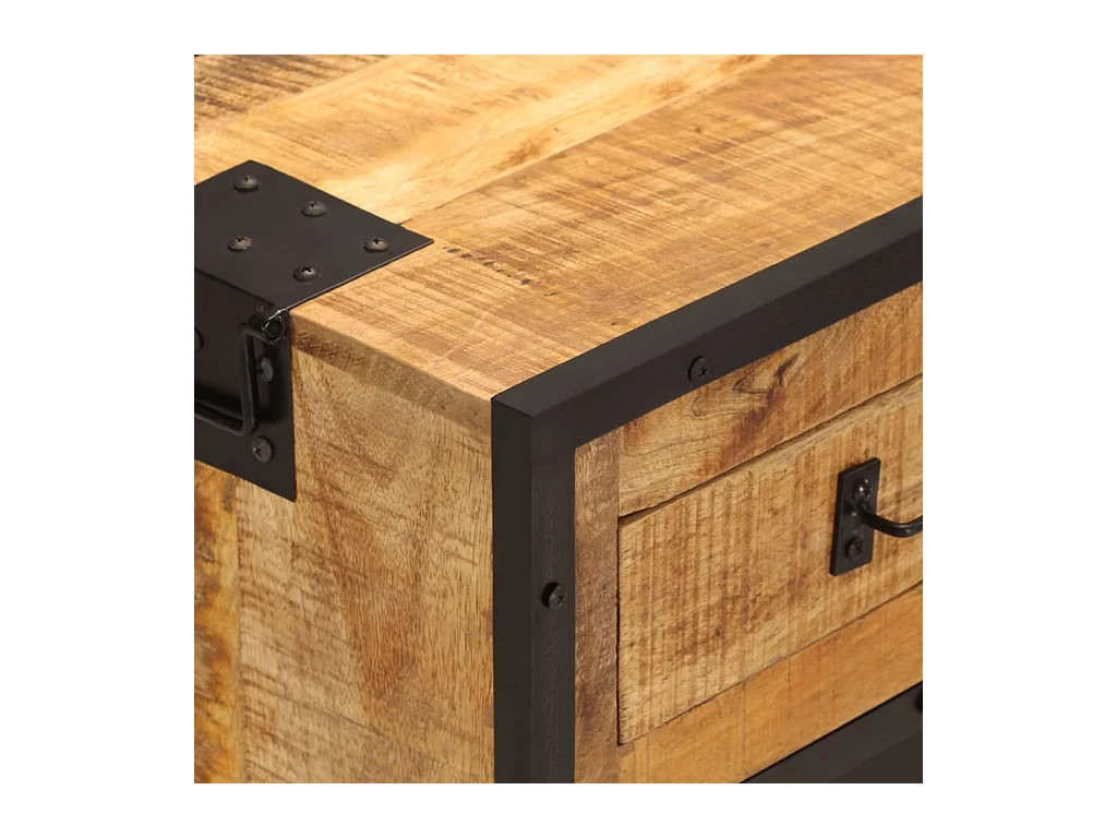 Buffet 80x31x66 bois de manguier brut massif et métal