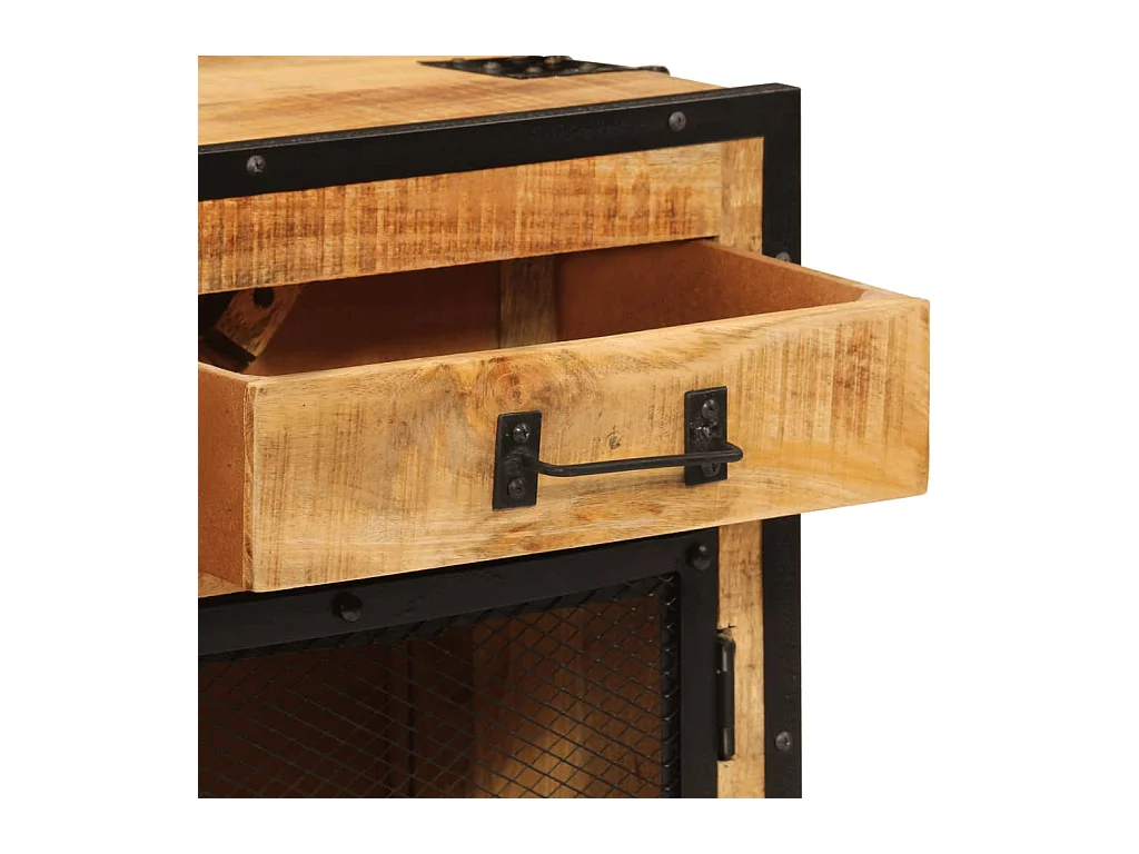 Buffet 80x31x66 bois de manguier brut massif et métal