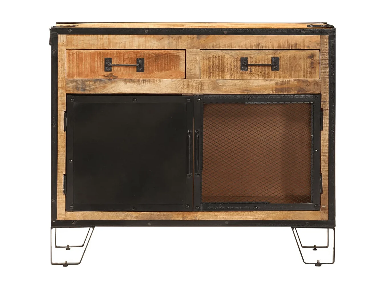 Buffet 80x31x66 bois de manguier brut massif et métal