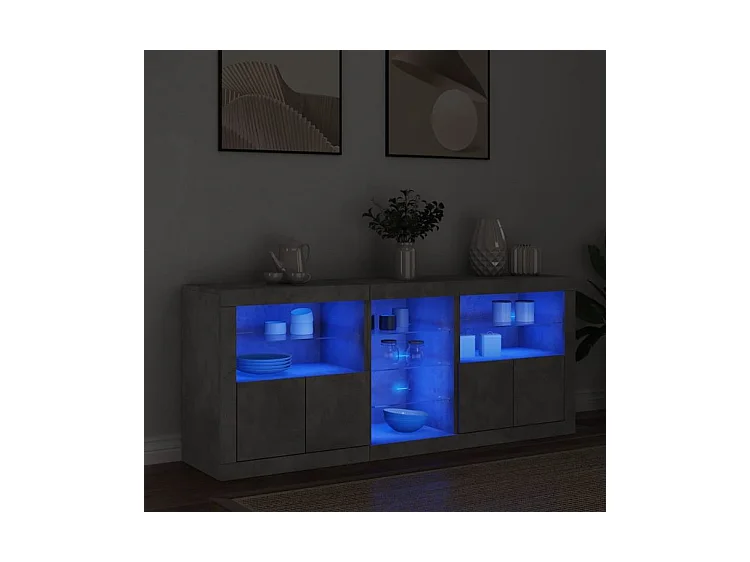 Buffet avec lumières LED gris béton 162x37x67