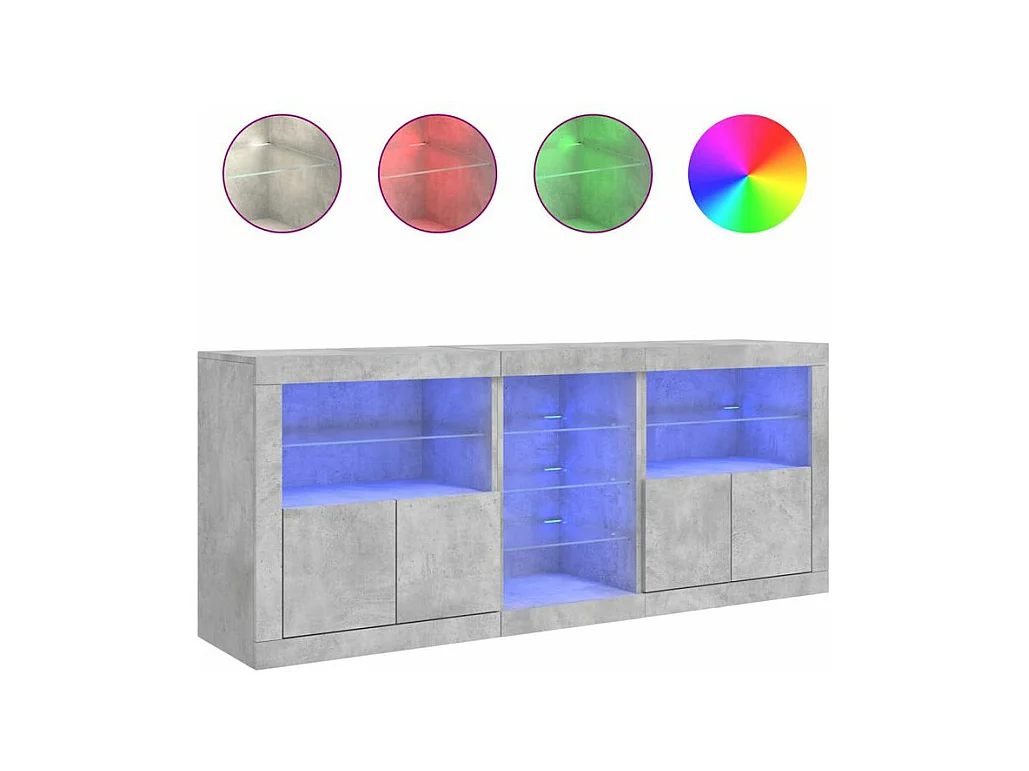Buffet avec lumières LED gris béton 162x37x67